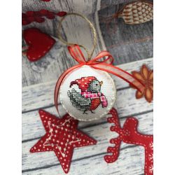 copy of Weihnachtskugel mit gesticktem Gimpel auf einem Ast