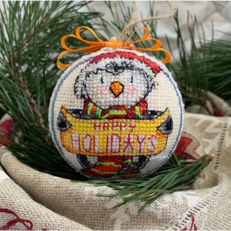 Weihnachtskugel Happy holiday mit kleinem Pinguin