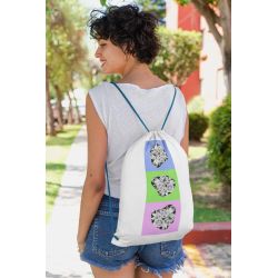 Cotton drawstring bag with floral ornament